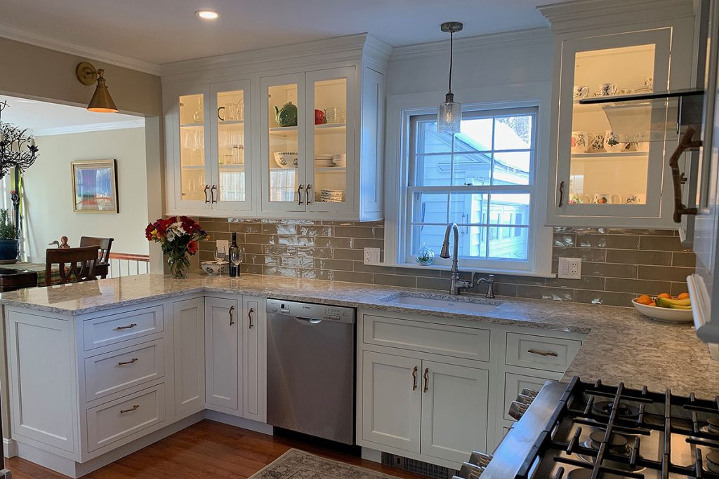Classic inset white cabinets with quartz countertop