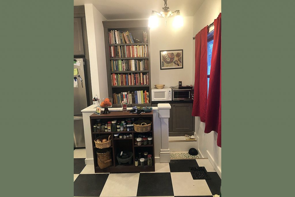 Milton, VT Victorian Kitchen Remodel after view of kitchen to basement