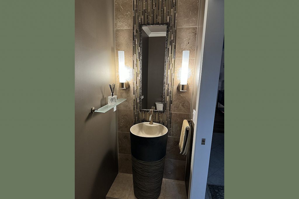 St. Albans, VT Basement Transformation (AFTER) Whimsical Pedestal Sink